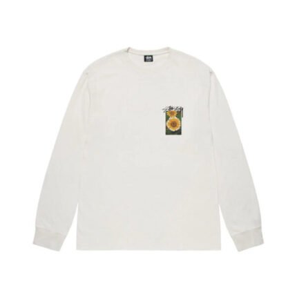 STUSSY FLOWER GRID PIGMENT DYED LS SWEATSHIRT WHITE